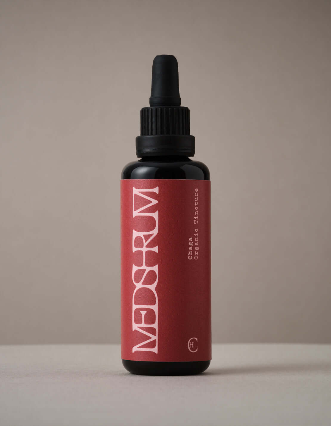 Medshrum Organic Chaga Tincture in red bottle for immune support and wellness.