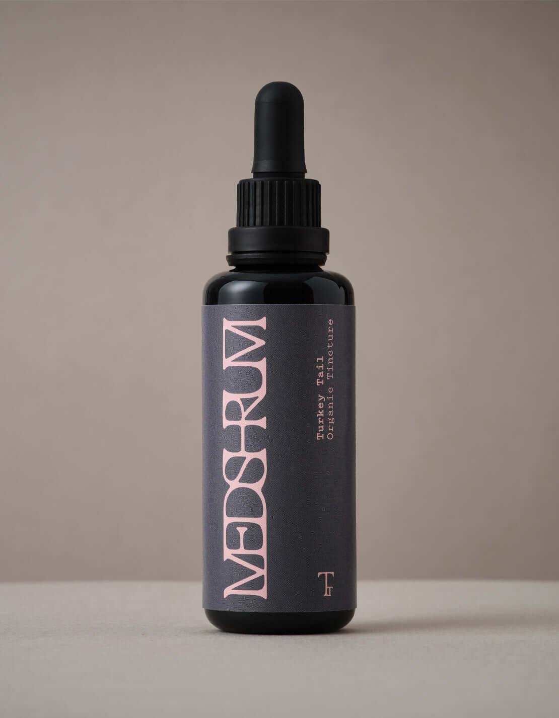 Medshrum Turkey Tail Organic Tincture bottle for immune support on neutral background.